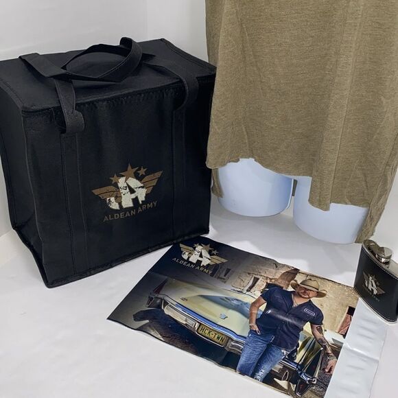 Jason Aldean Aldean Army Bundle Hip Flask Cooler Bag Womens Shirt Polymailer - Picture 4 of 13